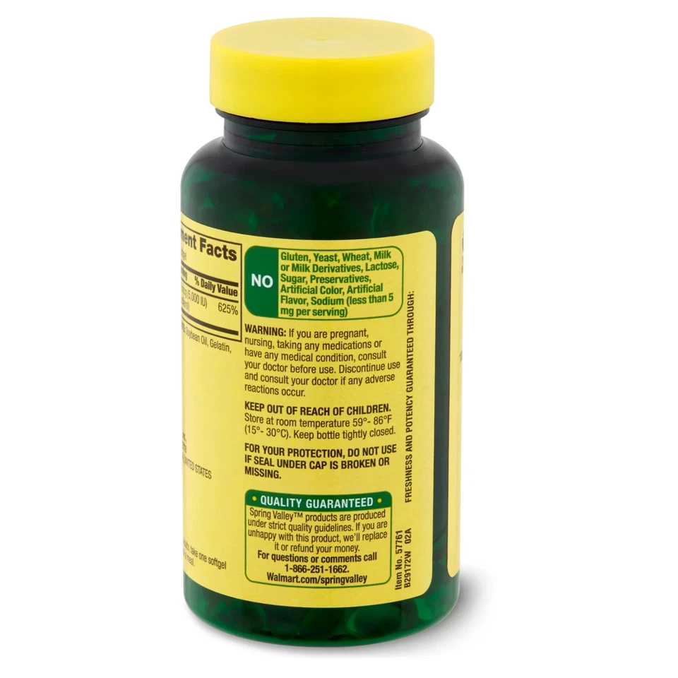 Cápsulas blandas suplementos de vitamina D3 Spring Valley - 5000iu (250 unidades) Foto 3 de 4