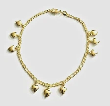 18K GOLD FILLED HEART LOVE ANKLET 9.5” LONG - A15