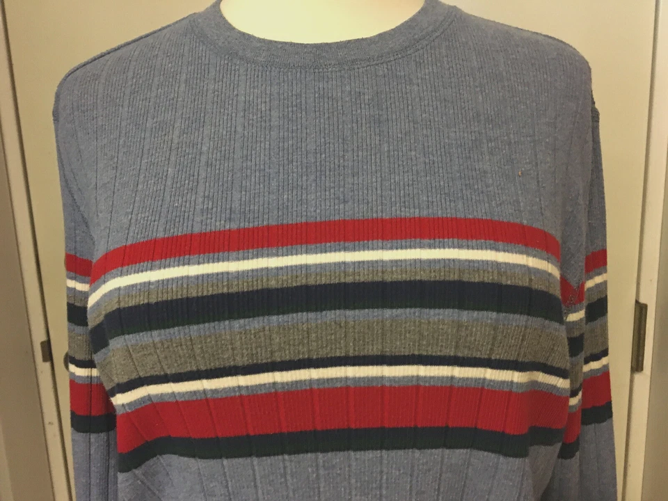 Suéter Studio Works Mujer Mediano Acanalado Azul con Rayas Rojo Blanco Azul Gris Foto 2 de 4