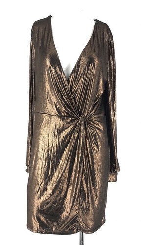 BCBG Metallic Copper Deep V Neck Knot 