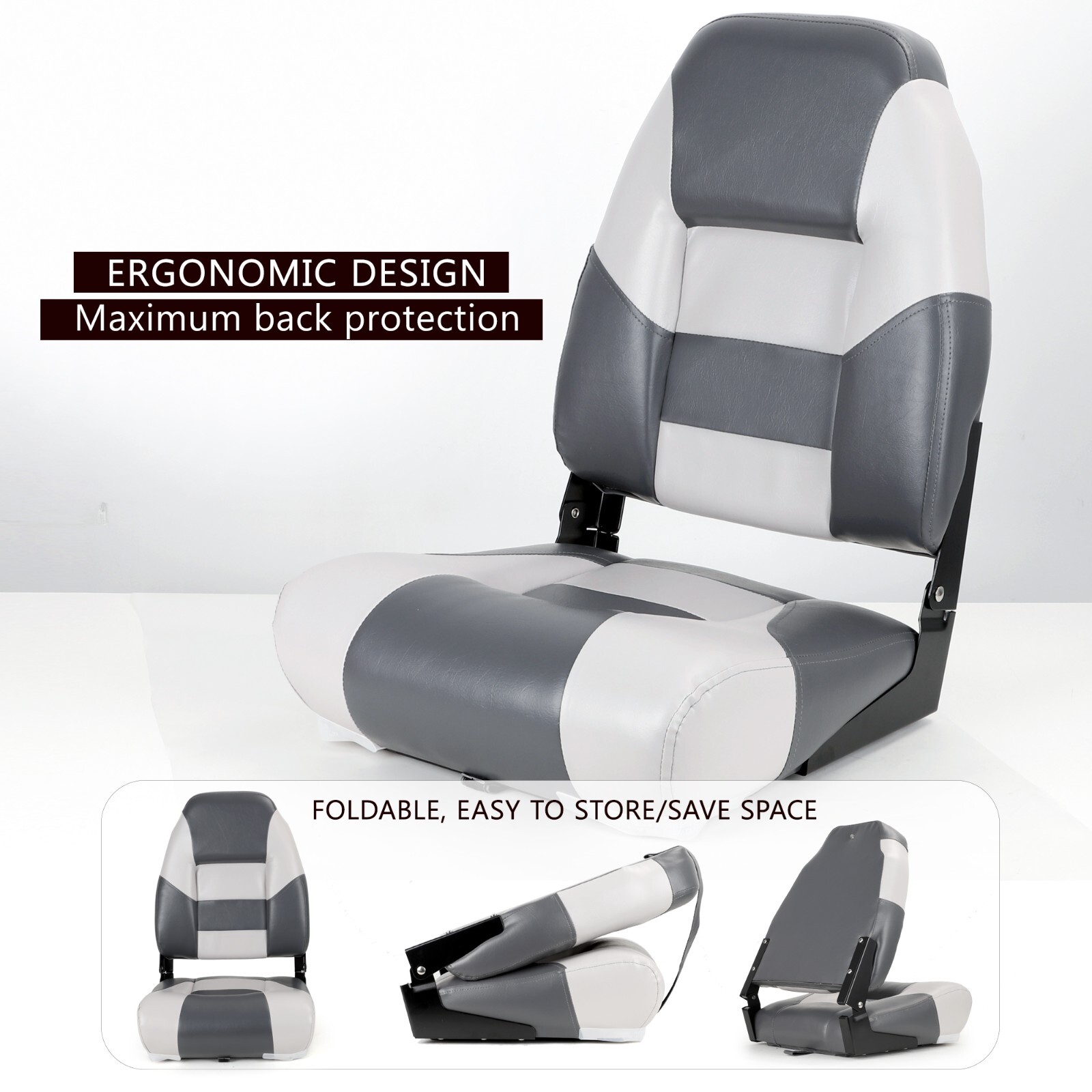 NORTHCAPTAIN Light Grey/Charcoal High Back Folding Boat Seat, 2 Seats