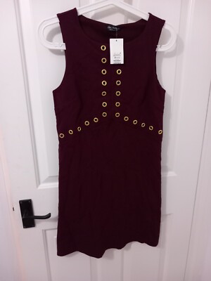 BNWT Miss Selfridge 79% Viscose Burgundy Jersey Knee Length Shift Dress  Size 10
