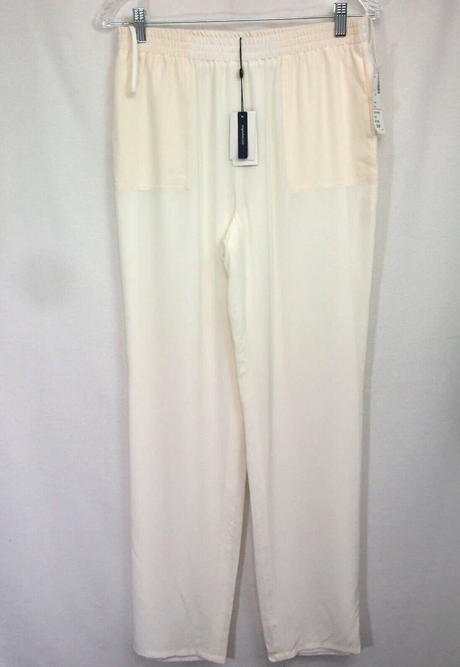 Pantalones de seda MAGASCHONI elásticos blancos tiro alto talla pequeña nuevos con etiquetas