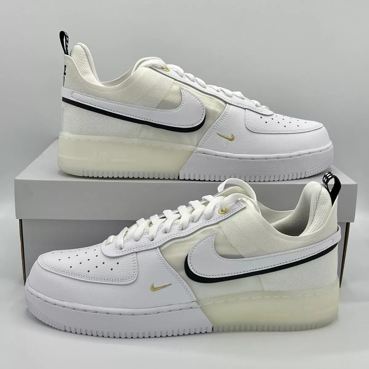 Nike Air Force 1 Low React 40th Anniversary White Gold Black DQ7669-100 Men's Sz Nike Air Force 1 Low React 40th Anniversary White Gold Black DQ7669-100 Men's Sz
