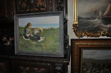 Great Academic young girl watching Baby   Paintig oil very Powerful 