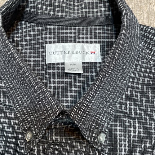 Cutter and Buck Shirt Mens M Golf Gray Black Check Plaid Button Down - Picture 3 of 7