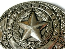 The State Of Texas Belt Buckle Texas Star Silver Tone Western Design Wreath