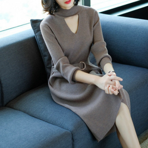 Belt Sweater Dress Fashion Jumper Dress 