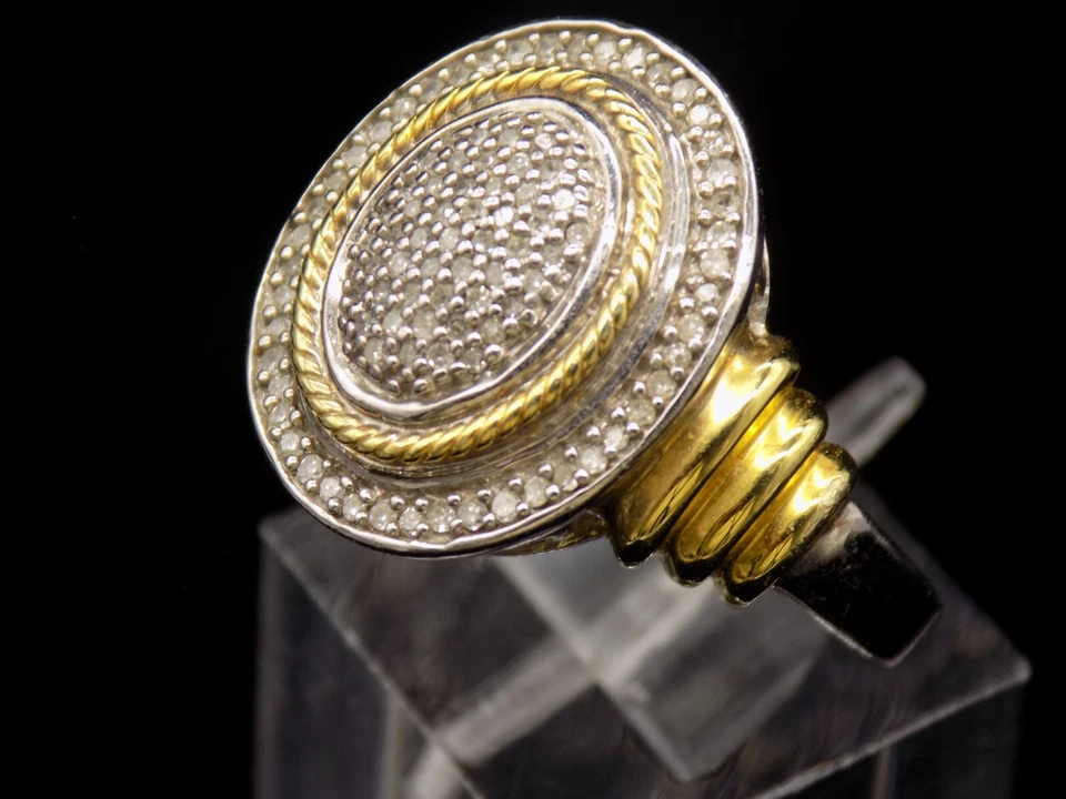 Anillo pavé de diamantes blancos JWBR tamaño 7 plata de ley 925 y oro vermeil .25 tcw Foto 2 de 4