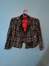 Vintage LIP SERVICE Women Cult Tartan Studded Jacket Red Blue Size Medium