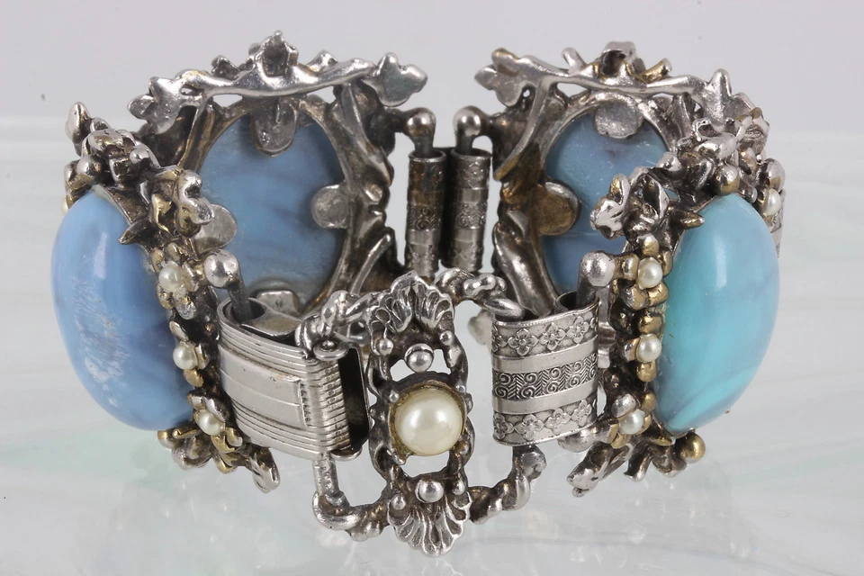 PULSERA VINTAGE DISFRAZ PIEDRAS AZULES Y PERLAS DE IMITACIÓN MODA 7286 Foto 2 de 2