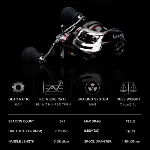 Baitcasting Reel Low Profile 6.3:1 Right/Left Handed Bait Casting Reel Bass Carp - Picture 2 of 6