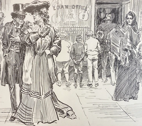 Gibson Girls Print Antique Art Sketch 11”x17” ON THE SIDEWALKS OF NEW YORK