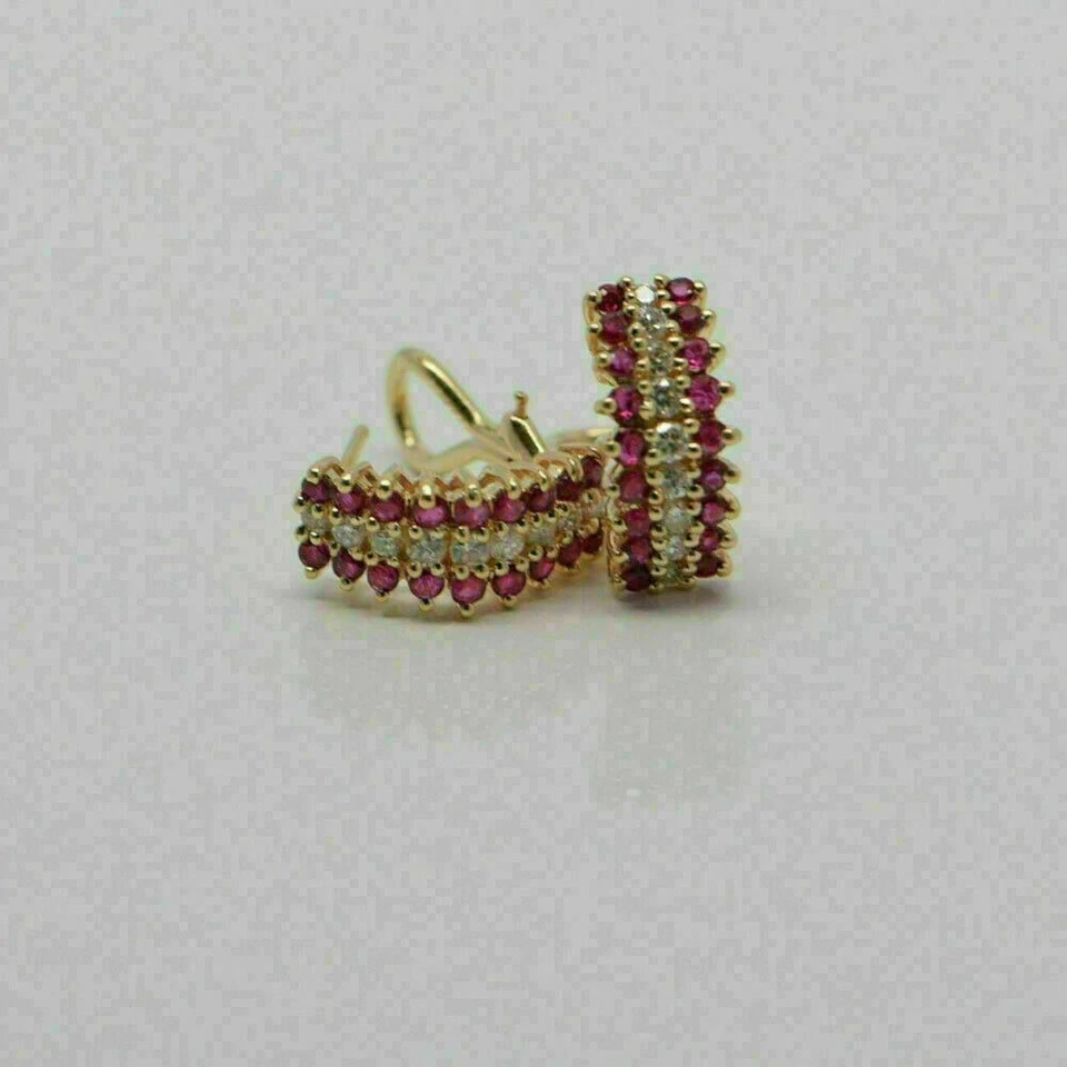 2 Ct Round Cut Lab Created Red Ruby Huggie Hoop Earrings 14k Yellow Gold Finish - Image 3 of 4