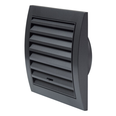 Lüftungsgitter Anthrazit 150 mm x 150 mm mit 100 mm Kanalflansch und Rolladen