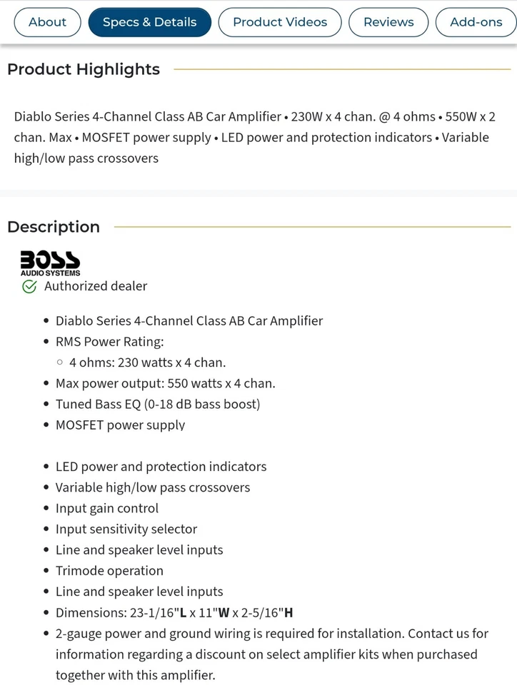 BOSS D550.4 - 4 Channel Power Amplifier - Image 2 of 4