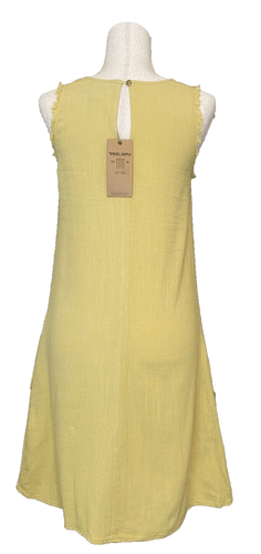 NEW Thread & Supply Mustard Sleeveless Rayon/Linen Blend Fray Shift Dress SZ XS - Picture 2 of 11