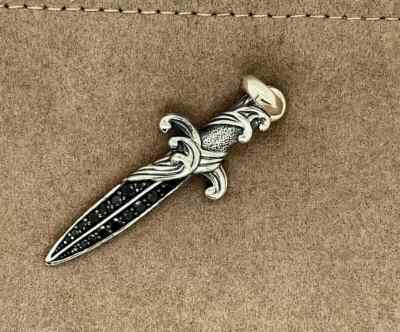 2.00CT Round Cut Lab-Created Black Spinel Knife Pendant 14K Two Tone Gold Plated
