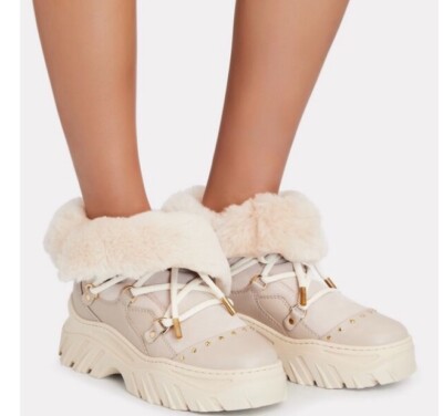 INUIKII Trekking Shearling-Trimmed Leather Lace-Up Boots size 36