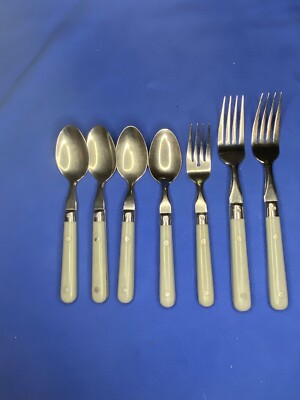Stainless Korea Life Time Gray Handle Flatware Silverware - 4 Spoons, 3 Forks