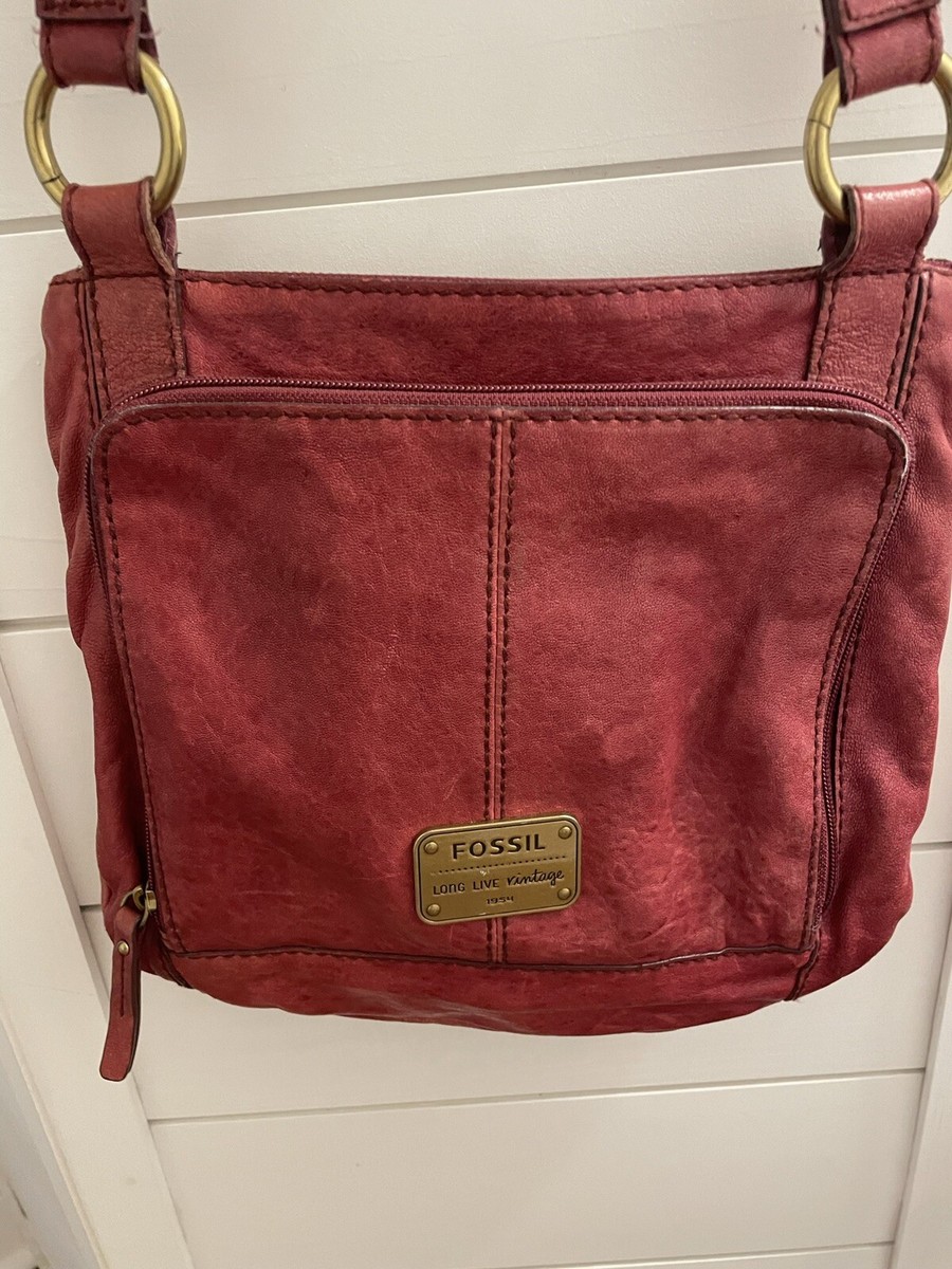 Vintage Fossil Wine Colored Saddle Bag Crossbody Purse