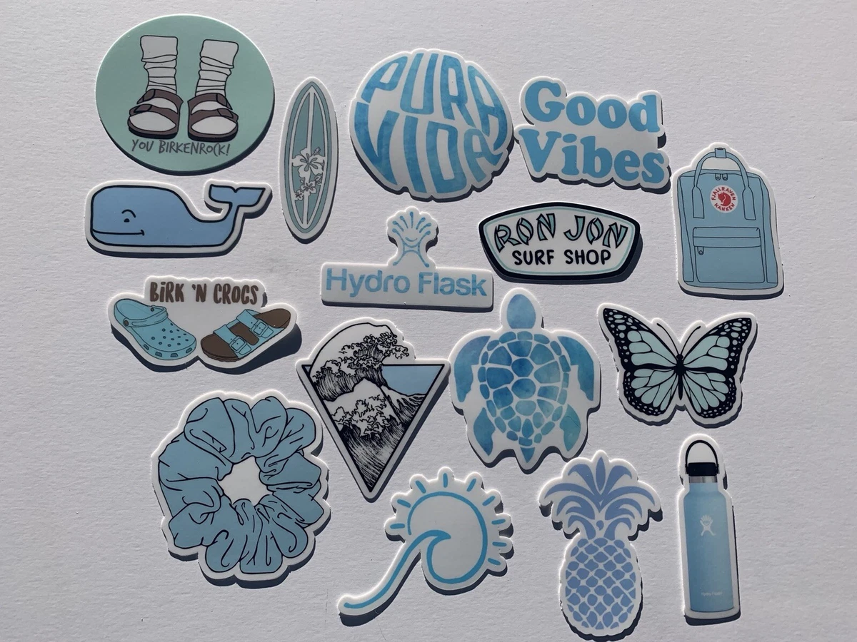 16 VSCO Sticker Pack Aesthetic Blue Pack Hydro Water Bottle Phone Beach Surfing