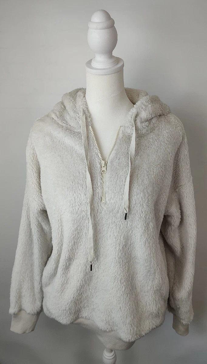 Aerie Oversized Cream Color Fuzzy Hoodie Womens Small Petite Pullover