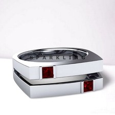 Garnet Square Cut Gemstone With 925 Sterling Silver Ring For Men D466