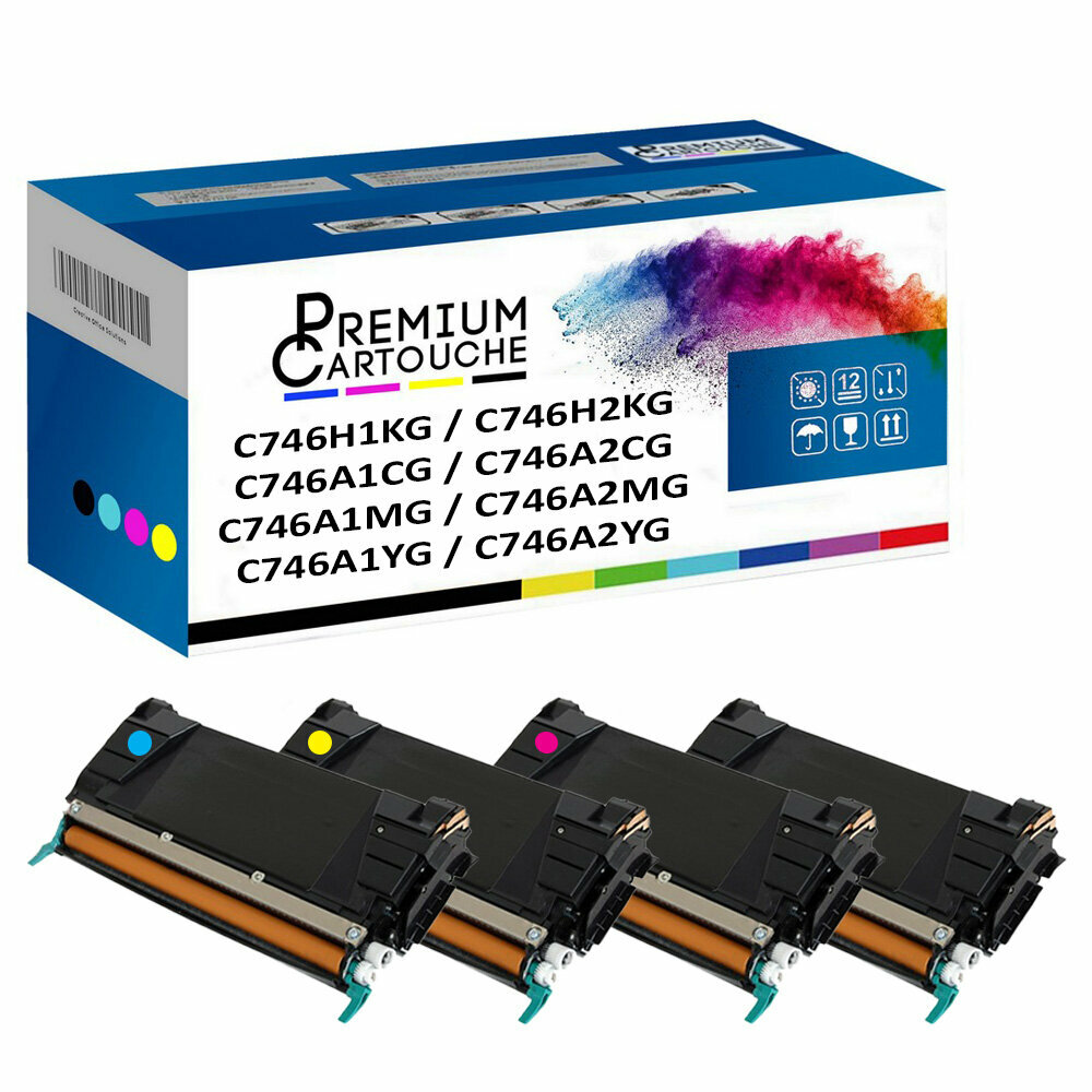 Cartouche toner C746A1KG compatible Lexmark pack de 4 couleurs noir cyan magenta jaune
