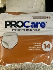 PROCARE~Protective Underwear/Adult Diapers~ X-Large~Waist 58"-68”~18 Pairs~”New”