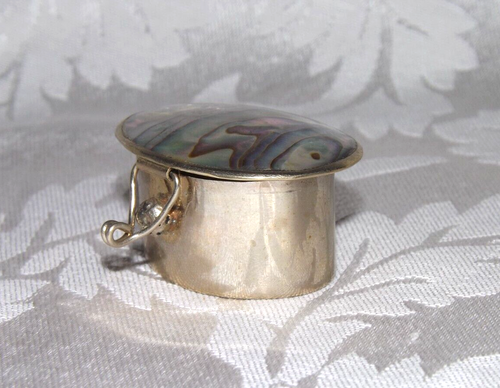 Vintage Alpaca Mexico Silver Abalone Shell Hinged Trinket Pill Box - Picture 14 of 24