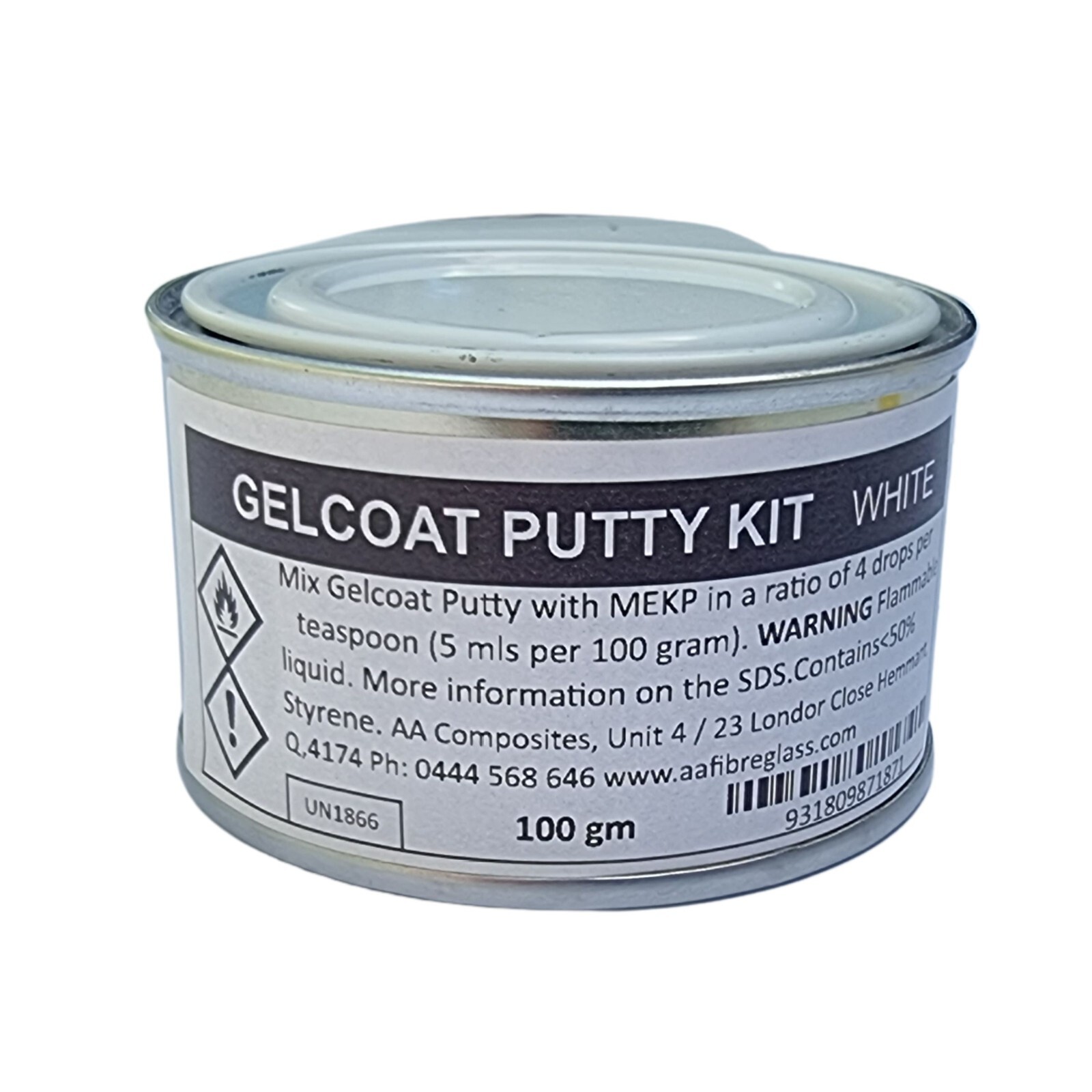 Gelcoat Putty Fibreglass Repair Kit (White) 100gm Chip & Scratch