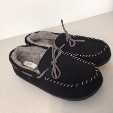 NORDSTROM MEN'S MACCASIN SLIPPERS SIZE LARGE 11-12 BLACK FLEECE LINED NEW