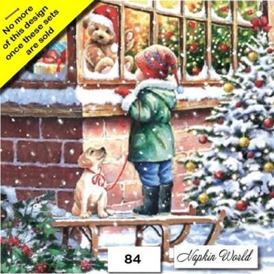 (84) TWO Individual Paper Luncheon Decoupage Napkins - CHRISTMAS CHILD TEDDY DOG