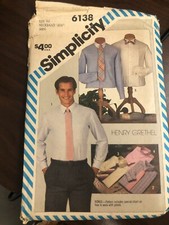 SIMPLICITY 6138 SIZE MEN'S CHEST 44 NECK 16 1/2 LONG SLEEVE SHIRT PATTERN CUT