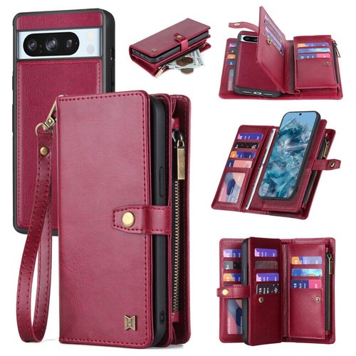 For Google Pixel 9 Pro XL 8 8A 7A 6A Zipper Leather Case Removable Wallet Cover - Picture 11 of 31