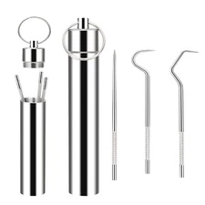 3 Pieces 2 Set Metal Toothpicks Kit Reusable Titanium Toothpick With Pocket Toot