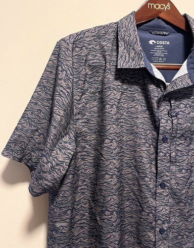 COSTA DEL MAR Hybrid Fishing Shirt Blue Waves Men’s Large Vented Short Sleeve - Picture 2 of 18