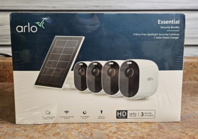 NEW Arlo Essential Wireless 4 Spotlight Security Cameras + Solar VMK2430-ISCNAS