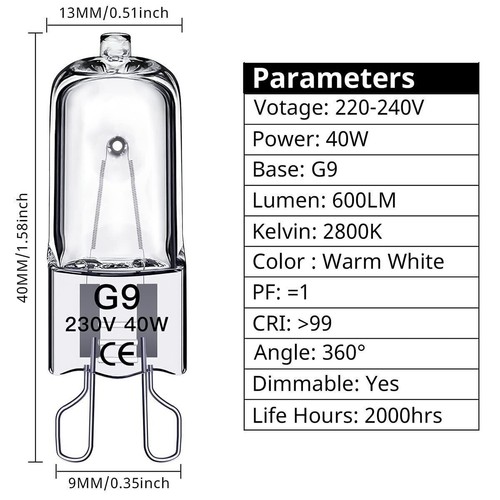 G9 220V Halogen Bulb 25W 40W 60W Replace Light Bulb dimmable Glass Capsule Lamp - Picture 4 of 22