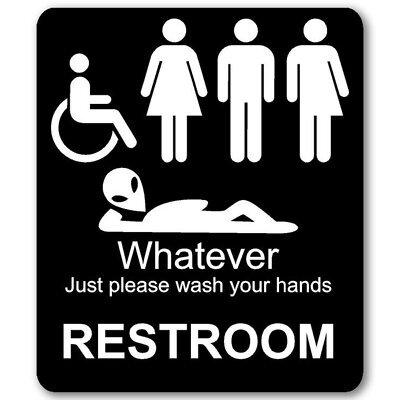 funny bathroom sign alien, men, women, handicap 8.5