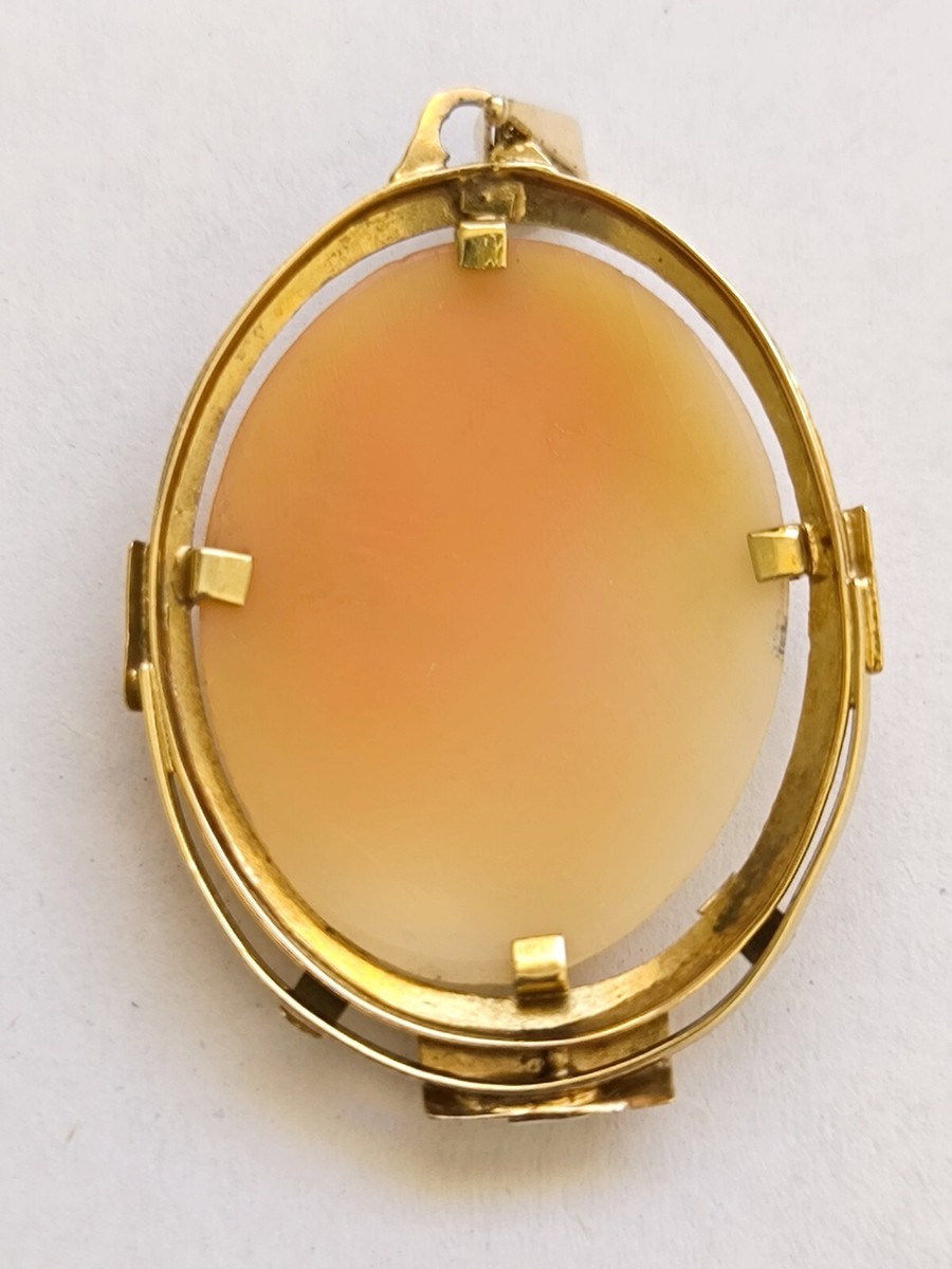 Pendentif Vintage Camée Buste De Femme - Couleur Or Et Blanc - Pierre De Lave
