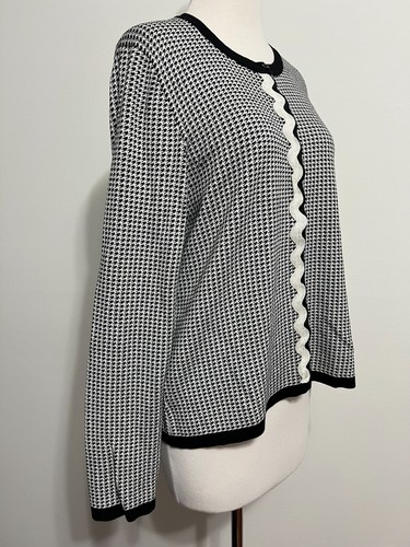 Ann Taylor Crew Neck Cardigan Sweater Black & White Houndstooth Size L New NWOT - Picture 9 of 18
