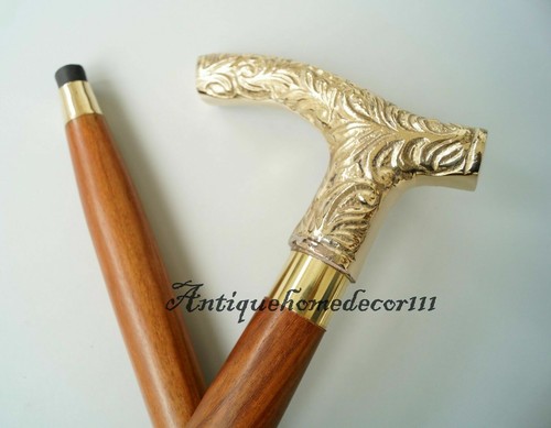 Handle Antique Wooden Walking Stick Cane 37"Victorian Designer Brass Derby Head - Picture 6 of 6