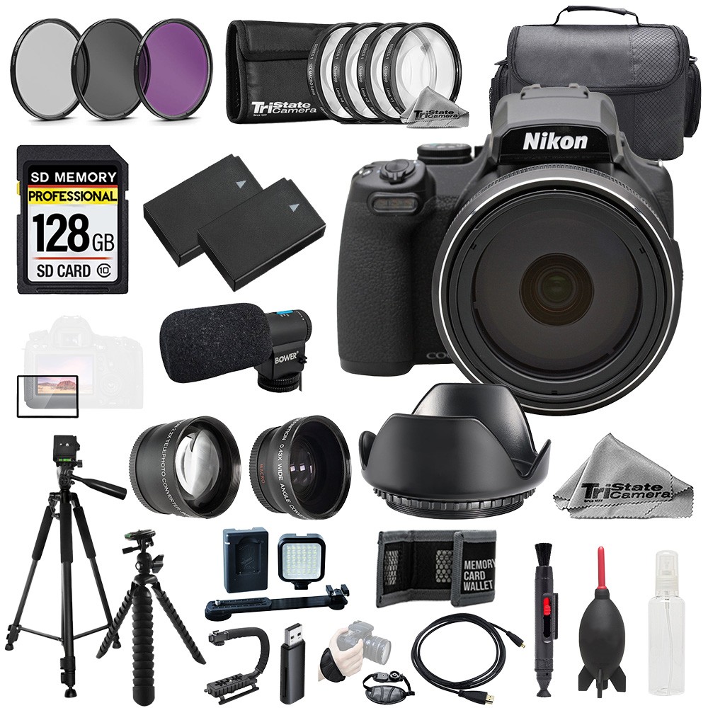 Nikon COOLPIX P1100 Digital Camera + Mic +128GB + 9 PC Filtr-MEGA Kit