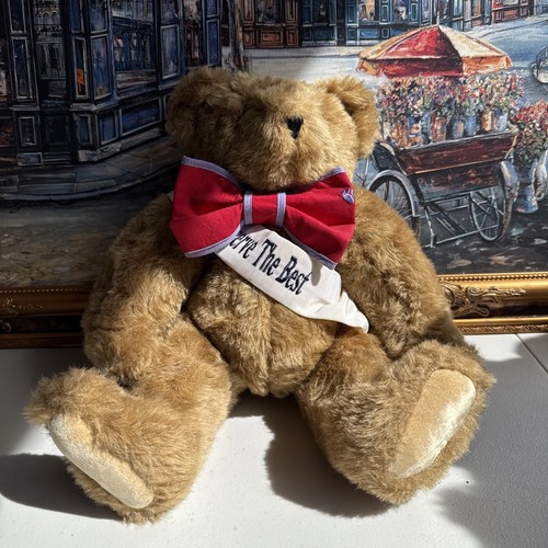 The Vermont Teddy Bear Company Jointed Plush Teddy Bear With Red Bow 16" - Picture 1 of 9
