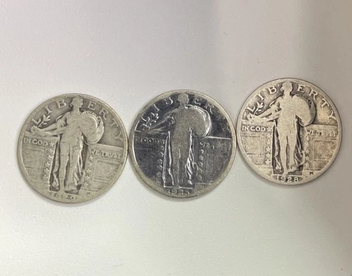 3 Standing Liberty Quarters 1925 1928 1929 90% Silver Lot