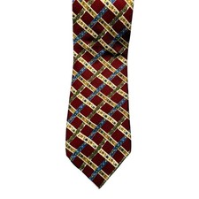 Tom James Men's Silk Tie Striped Red/Blue/Gold Floral Accents Made In USA