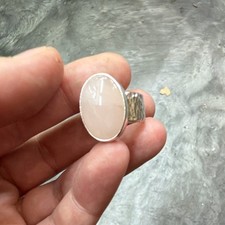 Handcrafted Silver Band Ring Size 7 Oval Pink Cabochon Bezel Set