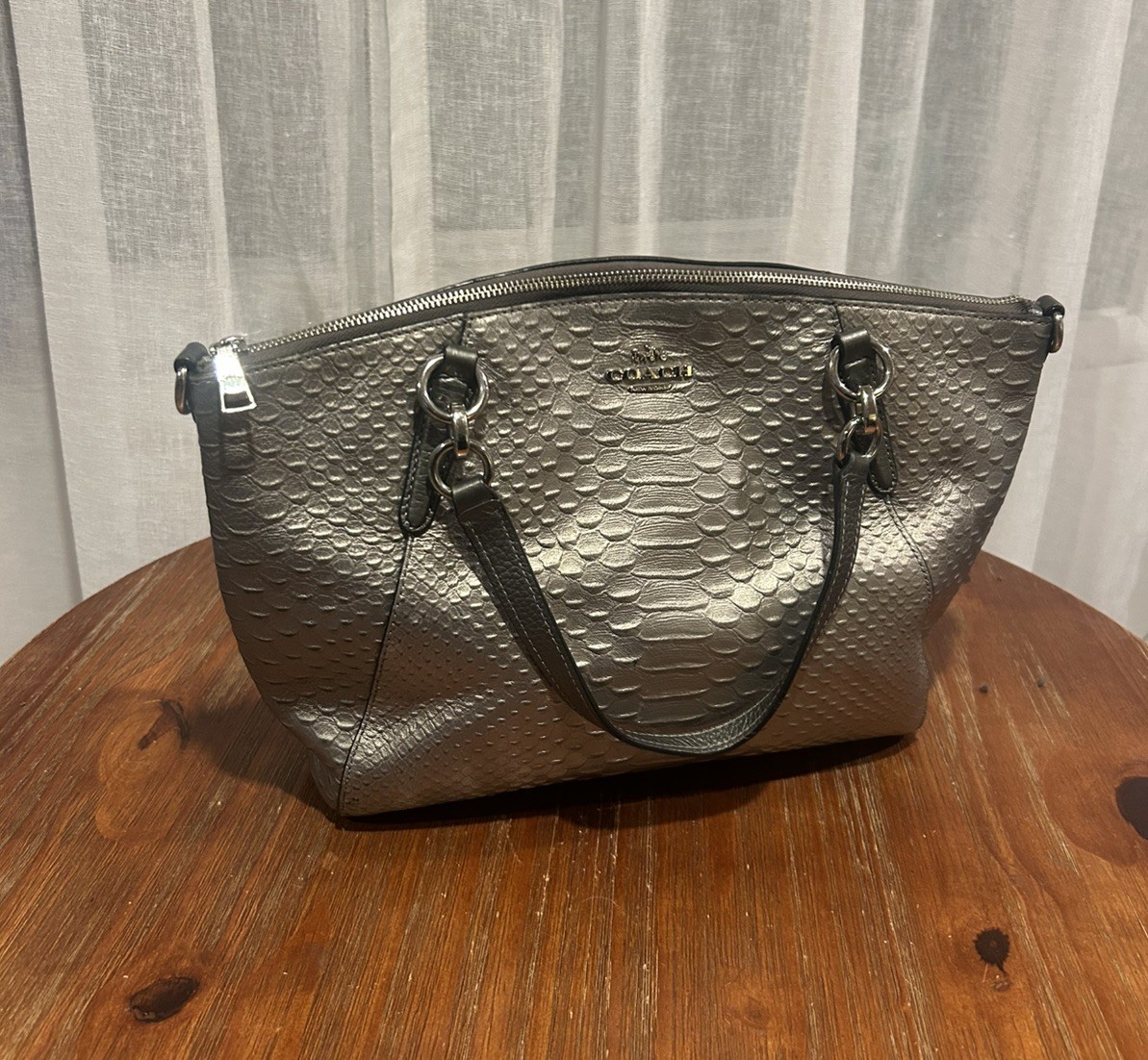 COACH Kelsey Python Embossed Leather Satchel Bag … - image 5